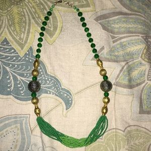 Green and gold beaded necklace